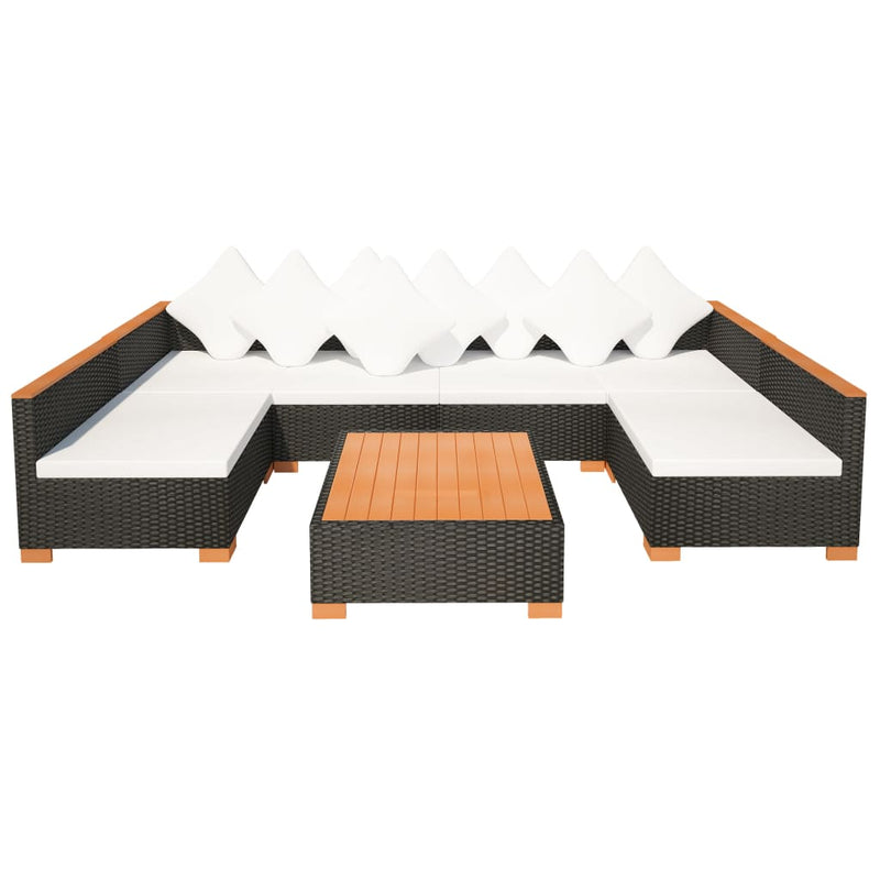 vidaXL 7 Piece Garden Lounge Set with Cushions Poly Rattan Black