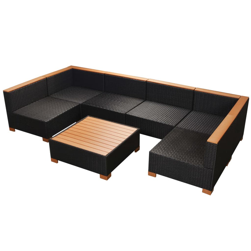 vidaXL 7 Piece Garden Lounge Set with Cushions Poly Rattan Black