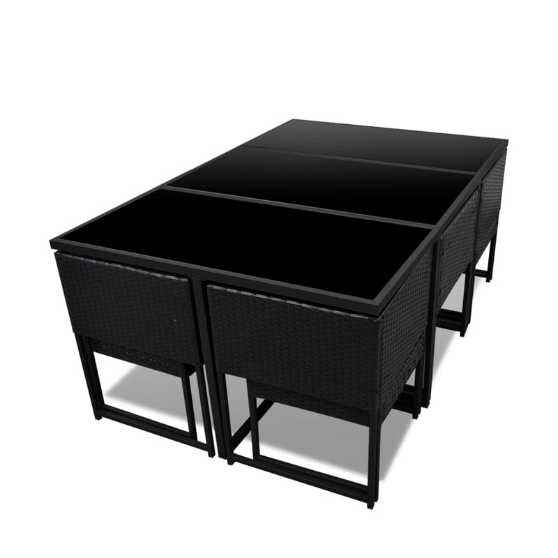 vidaXL 11 Piece Outdoor Dining Set with Cushions Poly Rattan Black