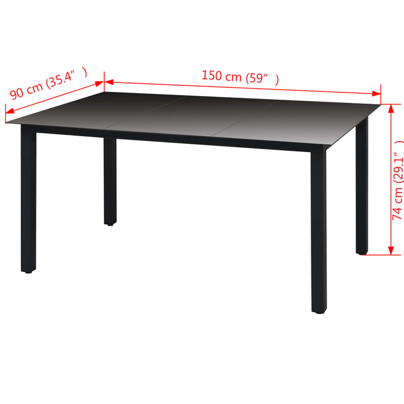 vidaXL Garden Table Black 150x90x74 cm Aluminium and Glass