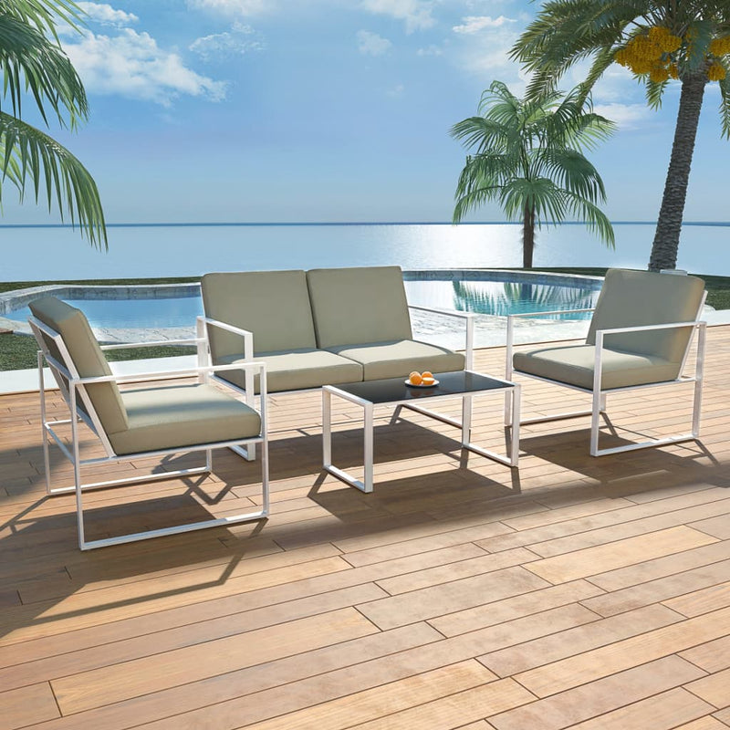 vidaXL 4 Piece Garden Lounge Set with Cushions Steel White