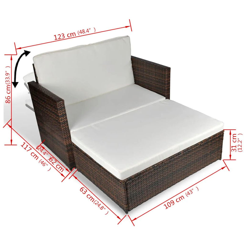 vidaXL Garden Sofa Poly Rattan Brown