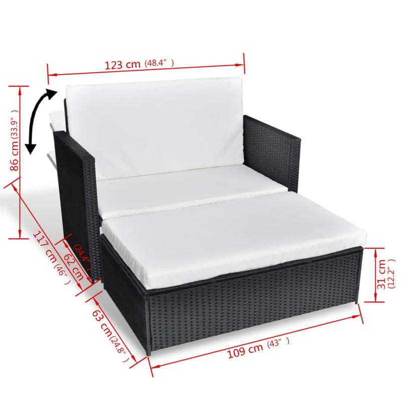 vidaXL 2 Piece Garden Lounge Set with Cushions Poly Rattan Black