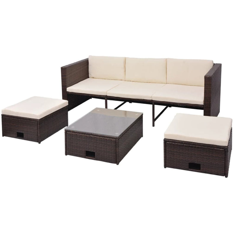 vidaXL 4 Piece Garden Lounge Set with Cushions Poly Rattan Brown