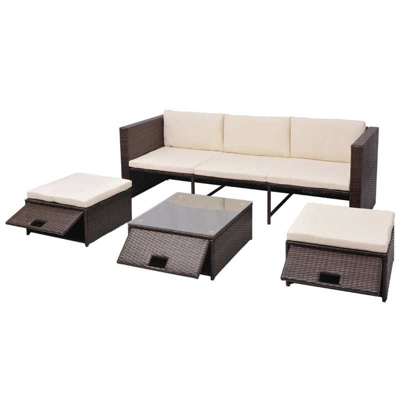 vidaXL 4 Piece Garden Lounge Set with Cushions Poly Rattan Brown