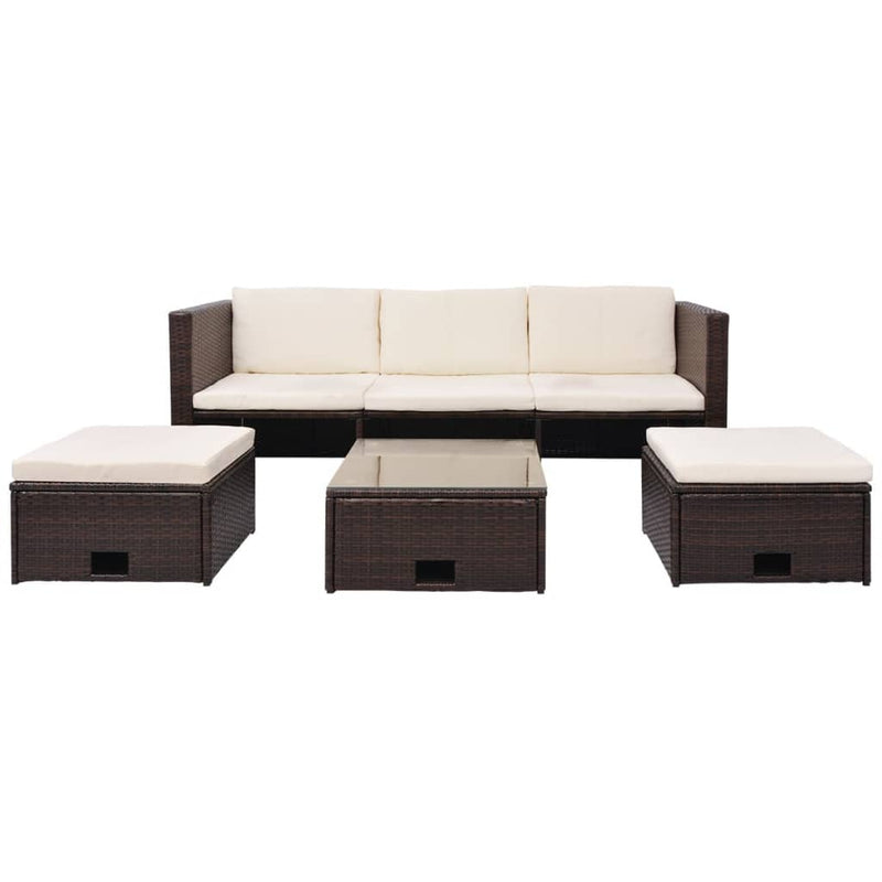 vidaXL 4 Piece Garden Lounge Set with Cushions Poly Rattan Brown