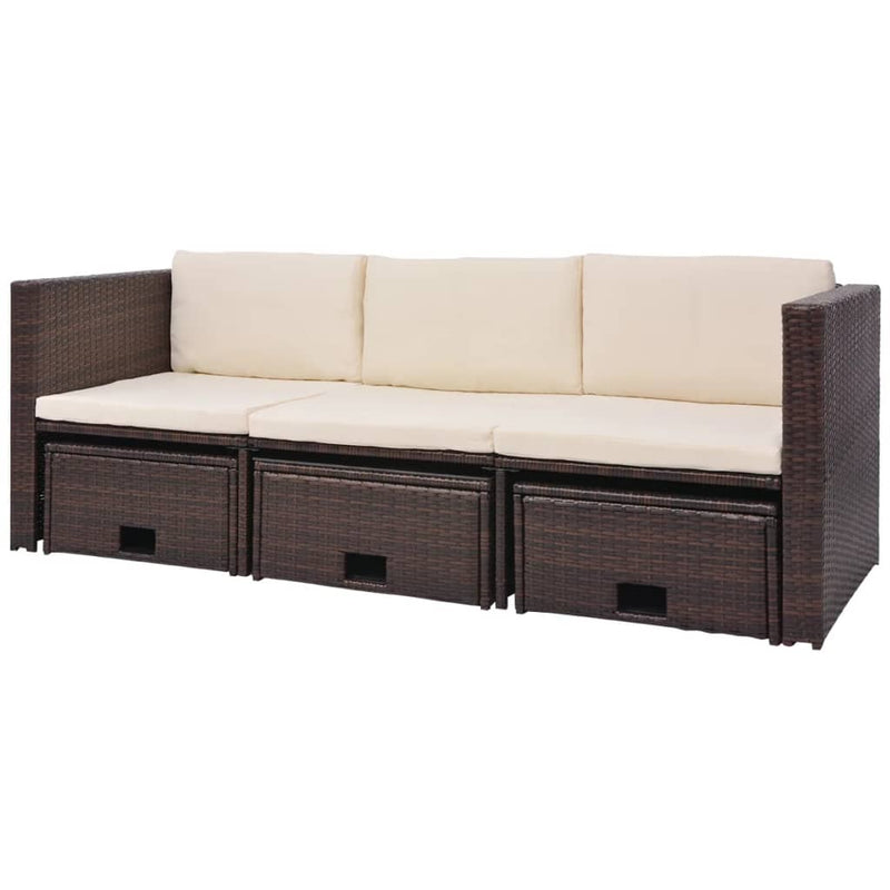 vidaXL 4 Piece Garden Lounge Set with Cushions Poly Rattan Brown