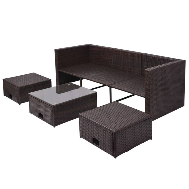 vidaXL 4 Piece Garden Lounge Set with Cushions Poly Rattan Brown