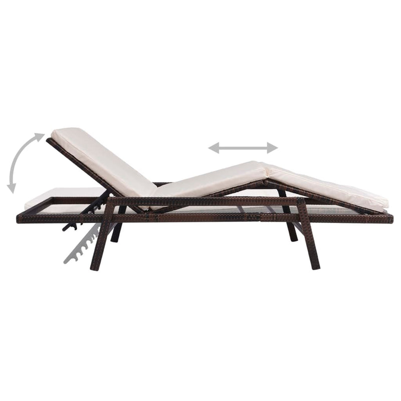 vidaXL Sun Lounger with Cushion Poly Rattan Brown