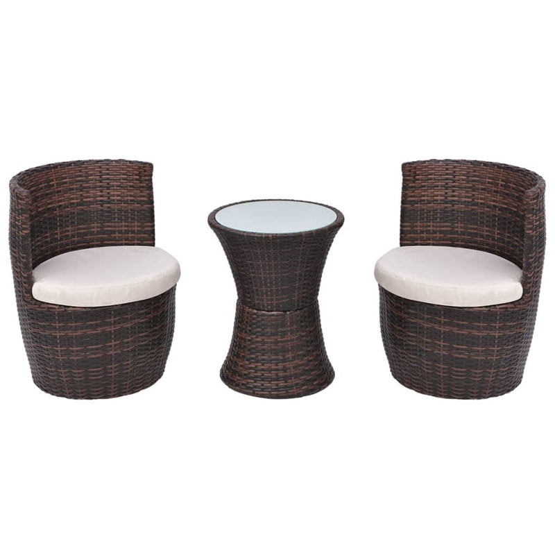 vidaXL 3 Piece Bistro Set with Cushions Poly Rattan Brown
