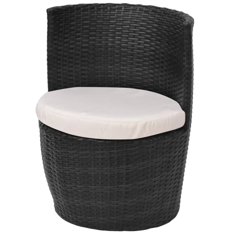 vidaXL 3 Piece Bistro Set with Cushions Poly Rattan Black