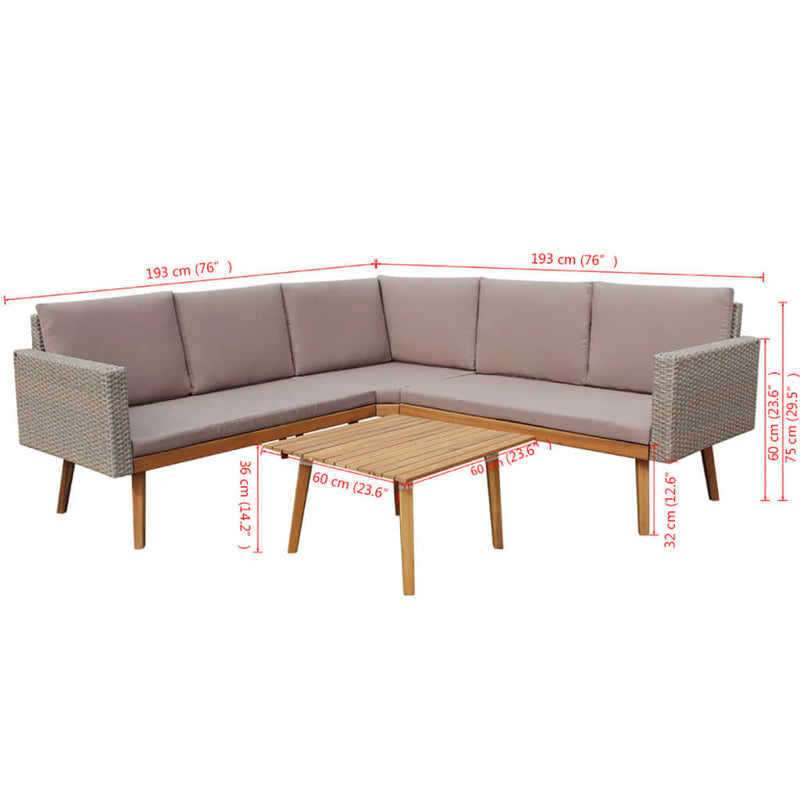 vidaXL 4 Piece Garden Lounge Set with Cushions Poly Rattan Grey