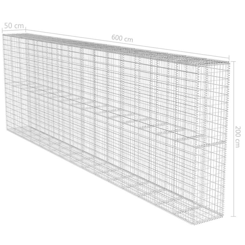 vidaXL Gabion Wall with Cover Galvanised Steel 600x50x200 cm