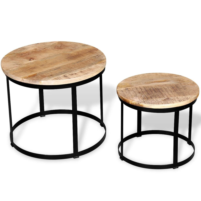 vidaXL Coffee Table Set 2 Pieces Rough Mango Wood Round 40/50 cm