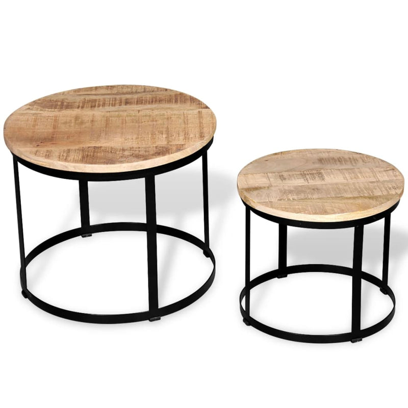 vidaXL Coffee Table Set 2 Pieces Rough Mango Wood Round 40/50 cm