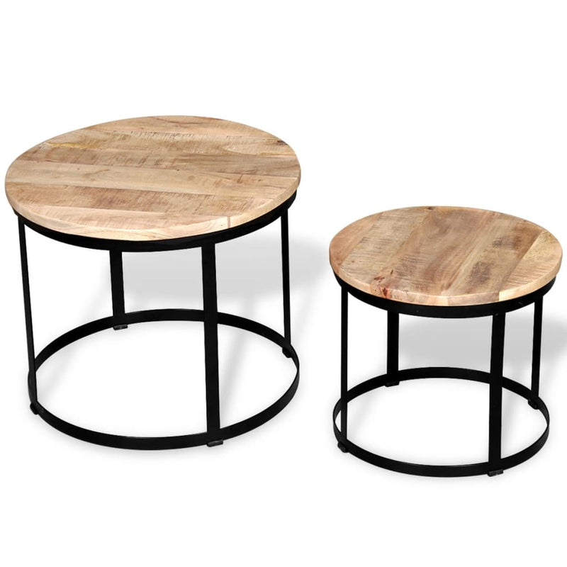 vidaXL Coffee Table Set 2 Pieces Rough Mango Wood Round 40/50 cm