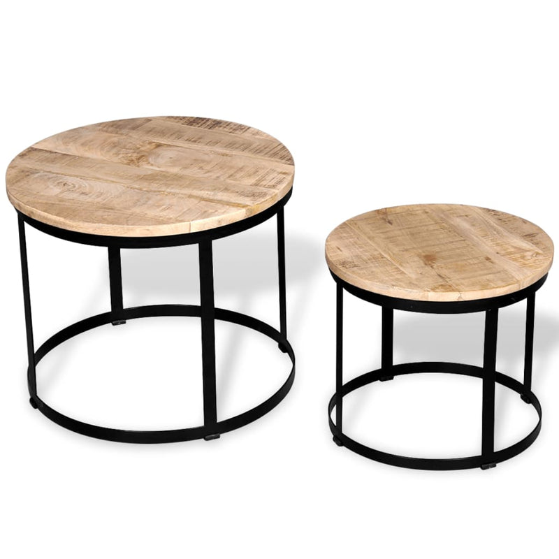 vidaXL Coffee Table Set 2 Pieces Rough Mango Wood Round 40/50 cm