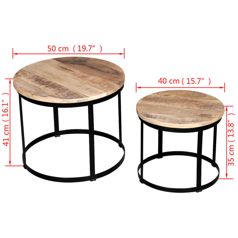 vidaXL Coffee Table Set 2 Pieces Rough Mango Wood Round 40/50 cm