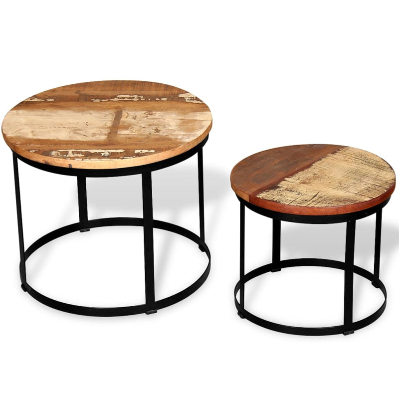 vidaXL Coffee Table Set 2 Pieces Solid Reclaimed Wood Round 40/50cm