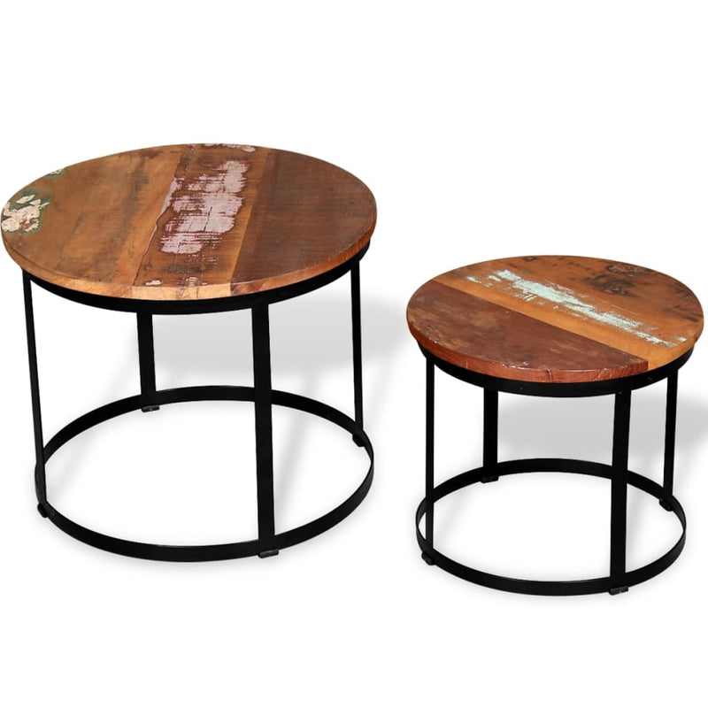 vidaXL Coffee Table Set 2 Pieces Solid Reclaimed Wood Round 40/50cm