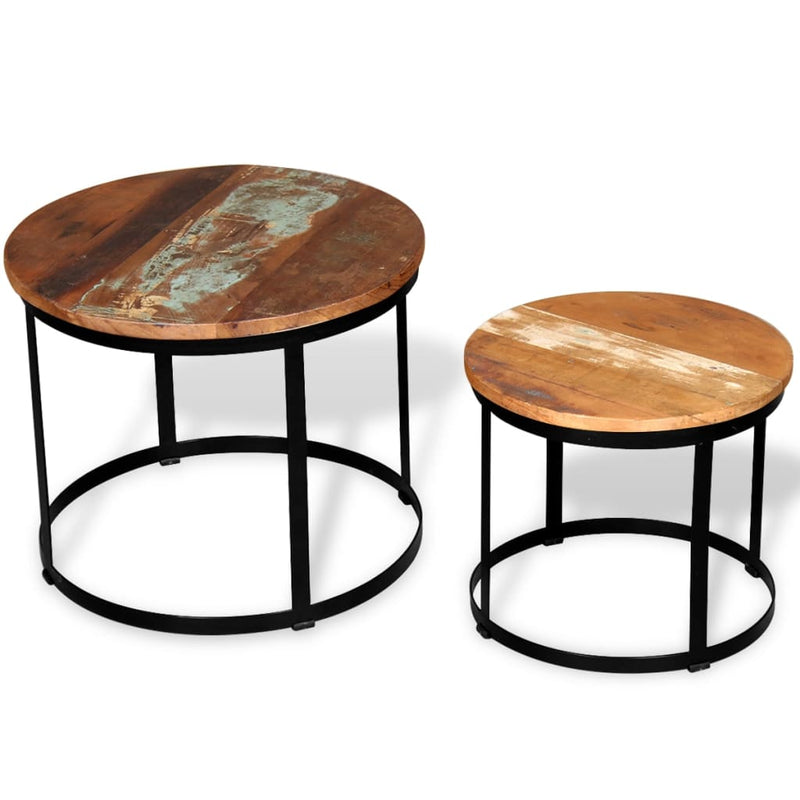 vidaXL Coffee Table Set 2 Pieces Solid Reclaimed Wood Round 40/50cm
