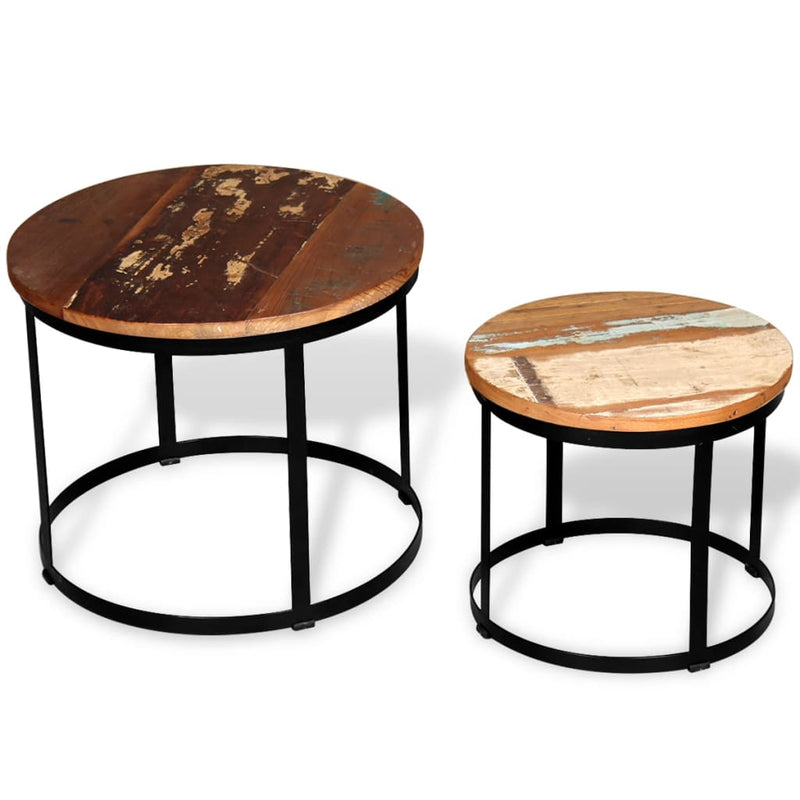 vidaXL Coffee Table Set 2 Pieces Solid Reclaimed Wood Round 40/50cm