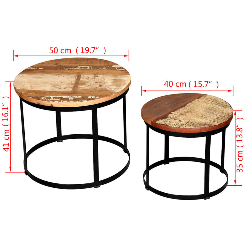 vidaXL Coffee Table Set 2 Pieces Solid Reclaimed Wood Round 40/50cm