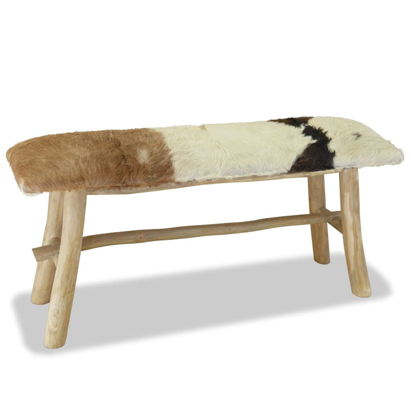 vidaXL Bench Goatskin Leather Teak
