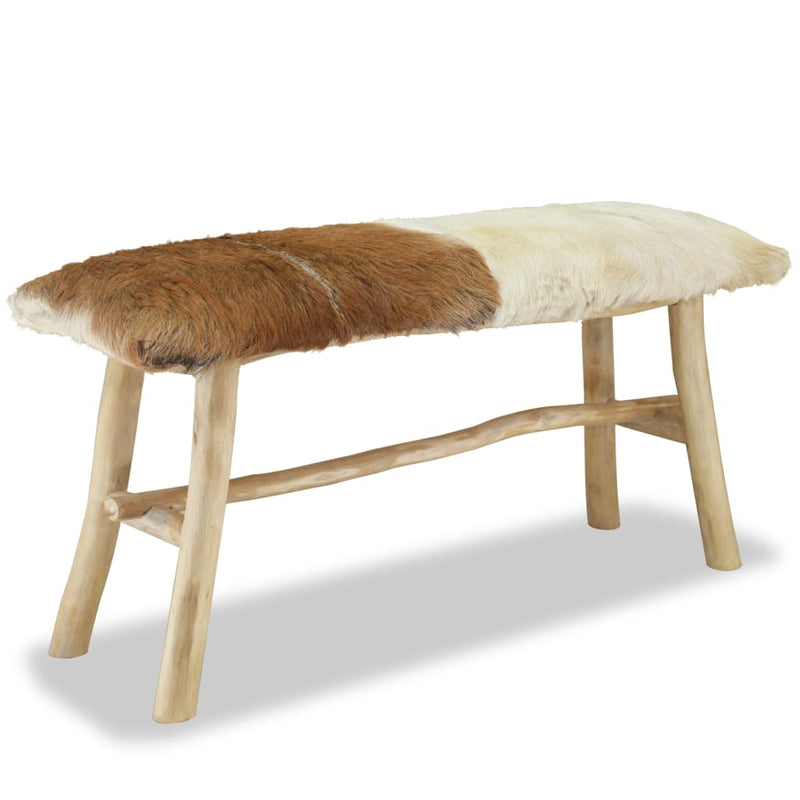 vidaXL Bench Goatskin Leather Teak