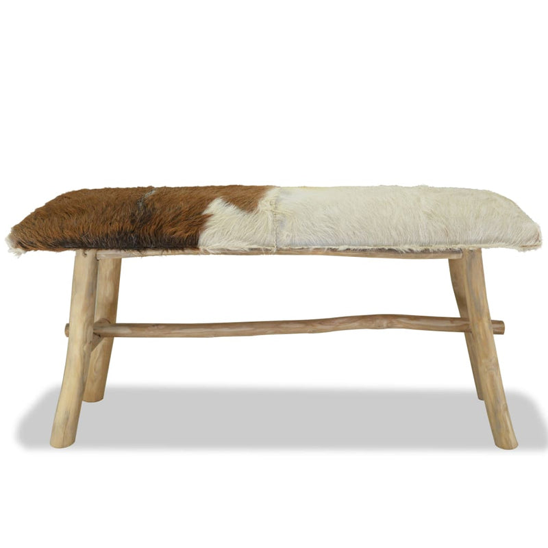 vidaXL Bench Goatskin Leather Teak