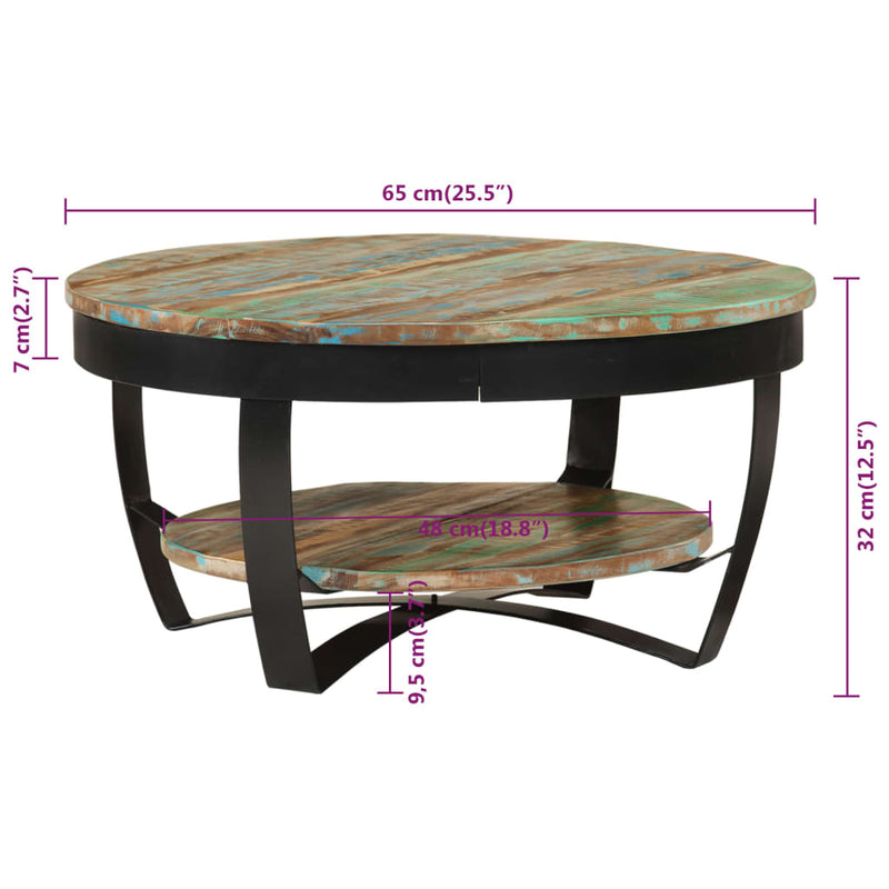 vidaXL Coffee Table 65 cm Solid Reclaimed Wood