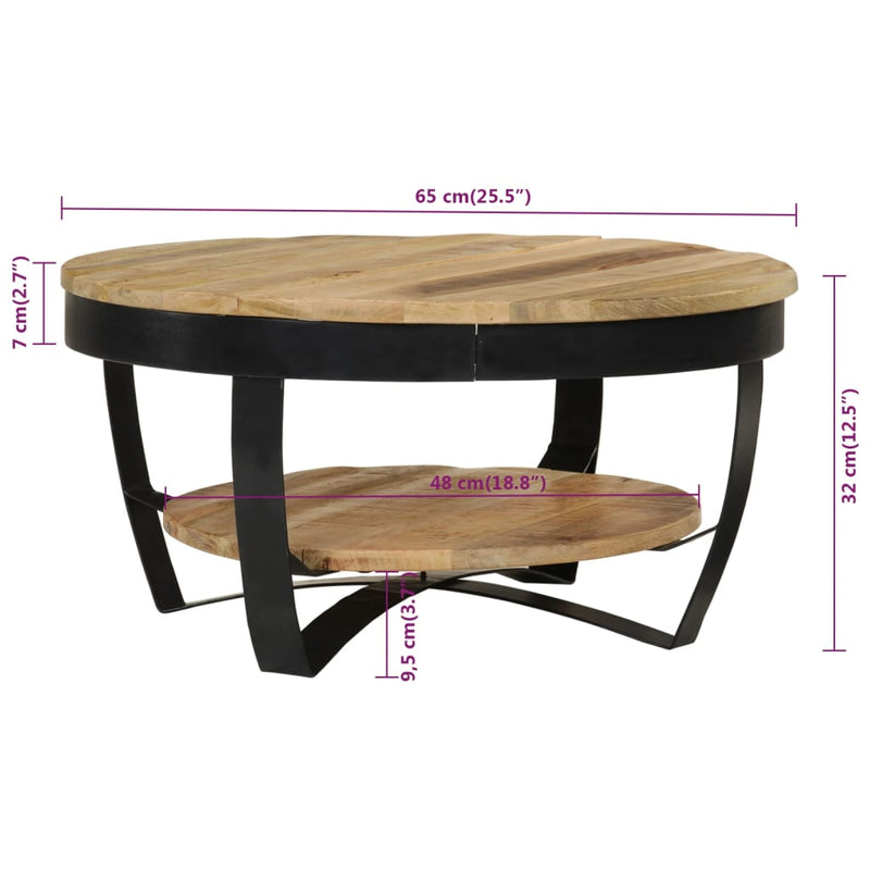 vidaXL Coffee Table 65 cm Solid Rough Mango Wood