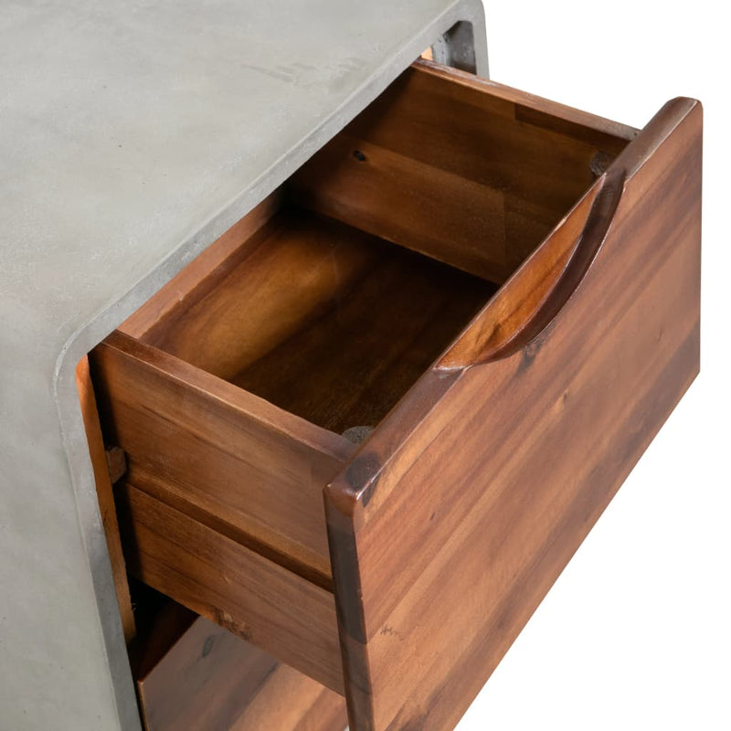 vidaXL Nightstand Concrete Solid Acacia Wood 40x30x50 cm
