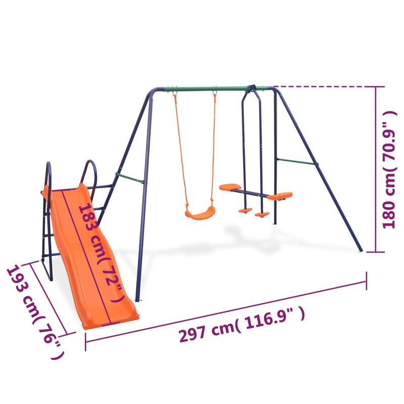 vidaXL Swing Set with Slide and 3 Seats Orange