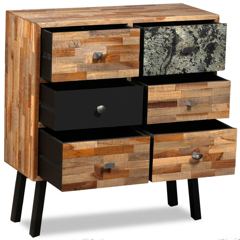 vidaXL Side Cabinet with 6 Drawers 70x30x76 cm Solid Reclaimed Teak