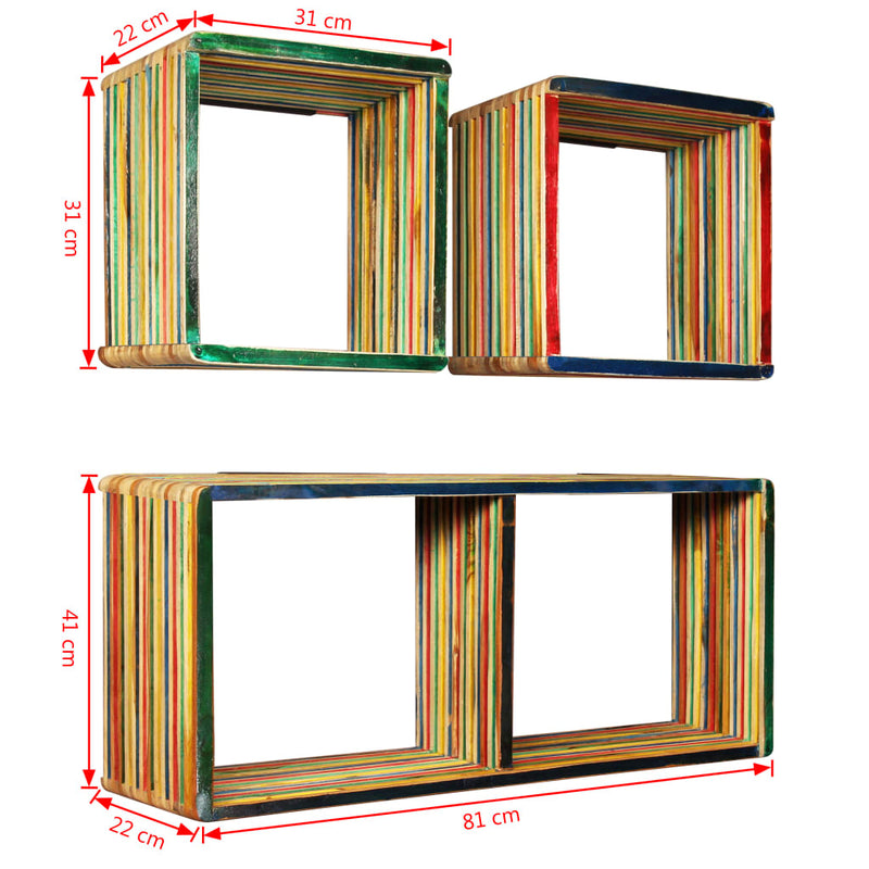 vidaXL Wall Shelf Set 3 pcs Multicolour Solid Reclaimed Teak