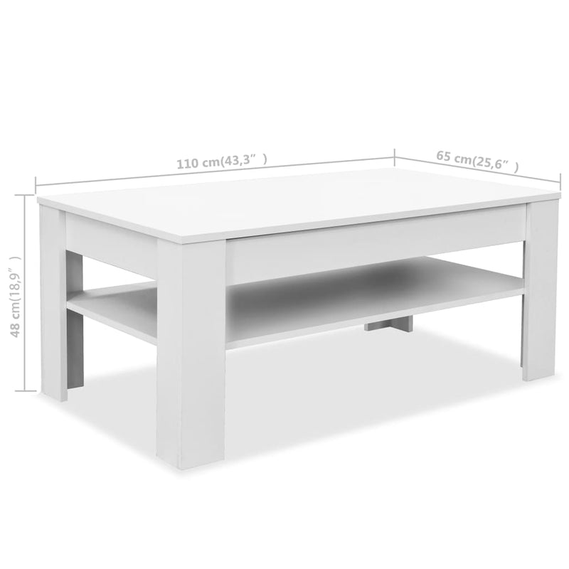 vidaXL Coffee Table Engineered Wood 110x65x48 cm White
