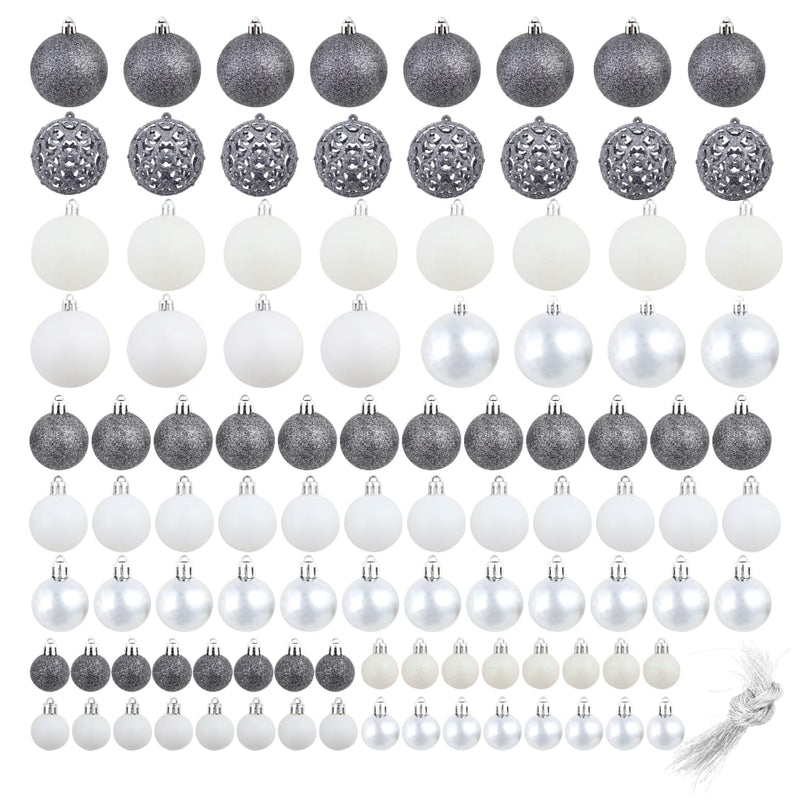 vidaXL 100 Piece Christmas Ball Set 3/4/6 cm White/Grey