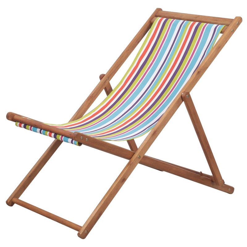 vidaXL Folding Beach Chair Fabric and Wooden Frame Multicolour