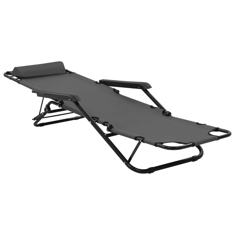 vidaXL Folding Sun Loungers 2 pcs with Footrests Steel Grey