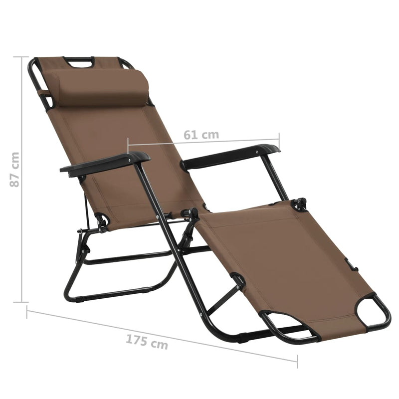 vidaXL Folding Sun Loungers 2 pcs with Footrests Steel Brown