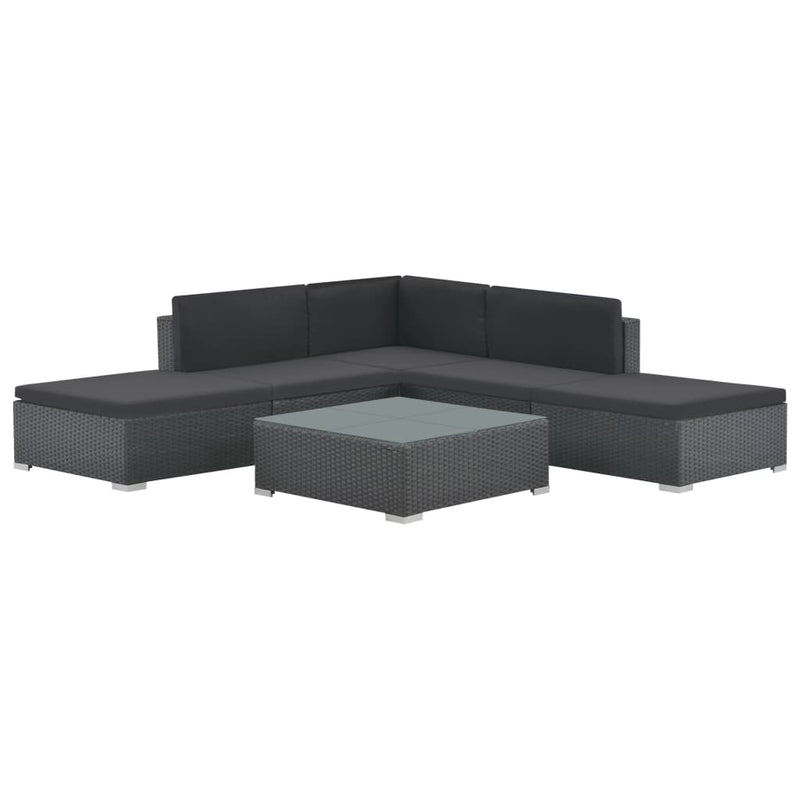 vidaXL 6 Piece Garden Lounge Set with Cushions Poly Rattan Black