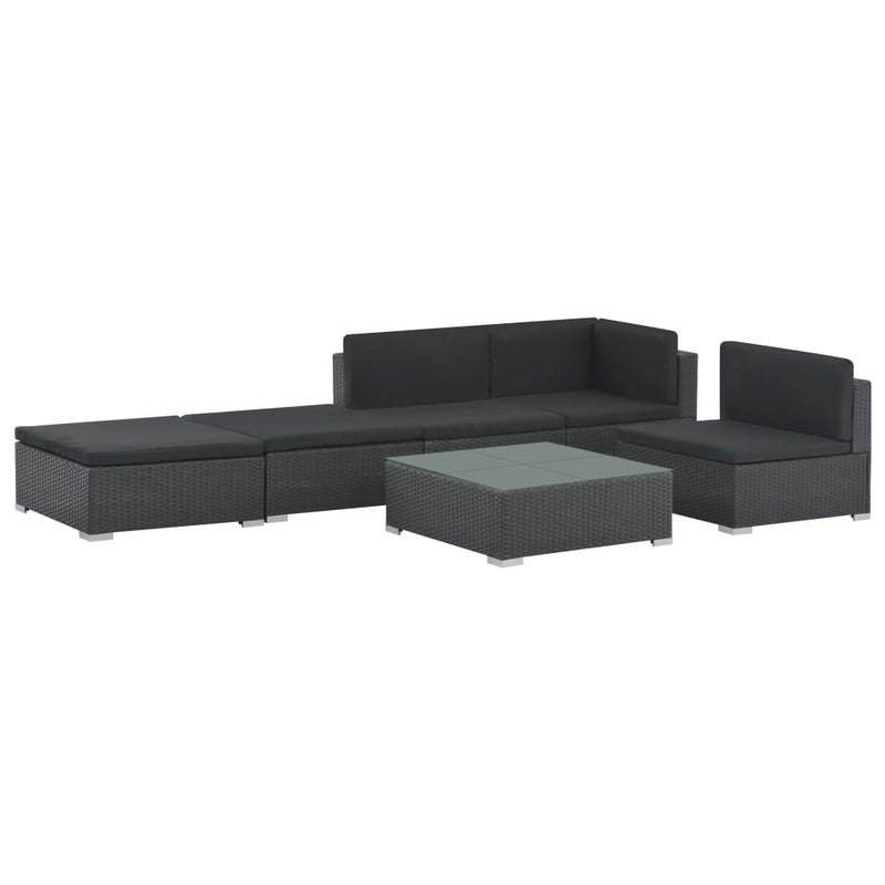 vidaXL 6 Piece Garden Lounge Set with Cushions Poly Rattan Black