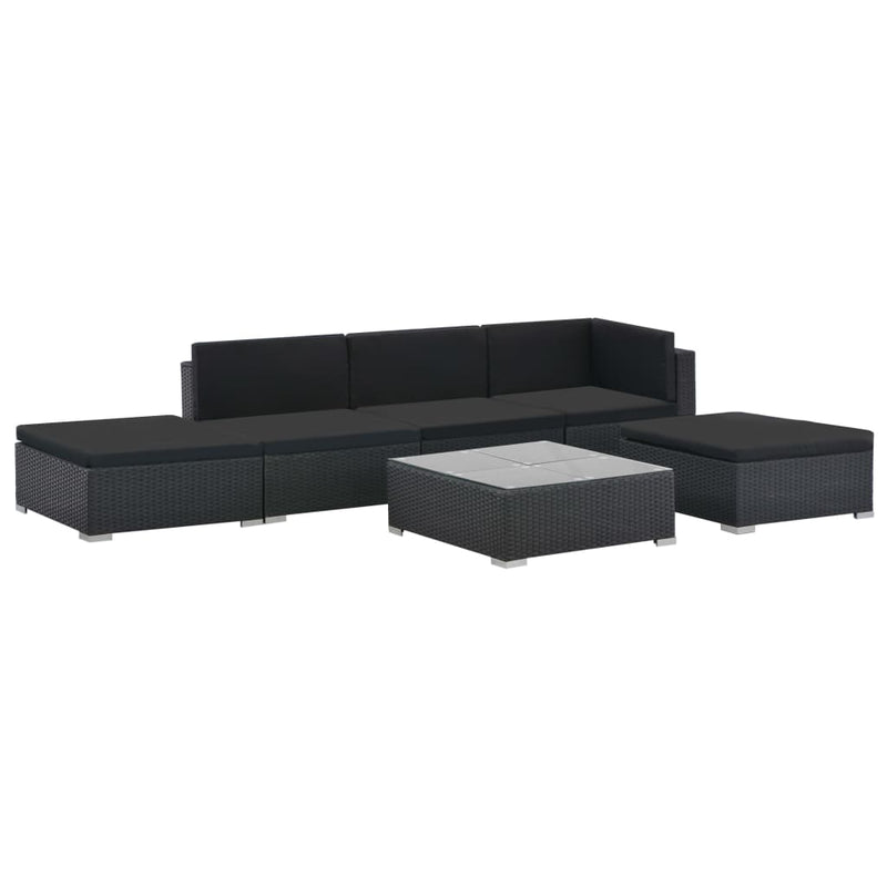 vidaXL 6 Piece Garden Lounge Set with Cushions Poly Rattan Black