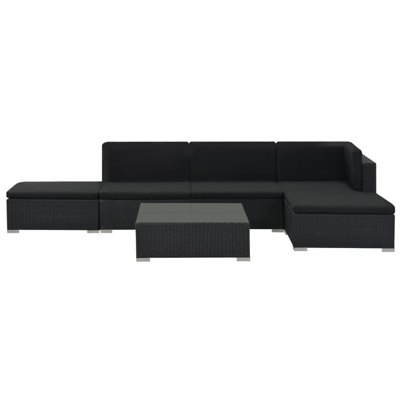 vidaXL 6 Piece Garden Lounge Set with Cushions Poly Rattan Black