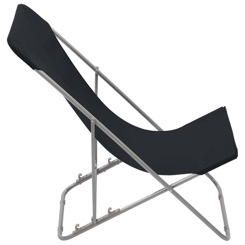 vidaXL Folding Beach Chairs 2 pcs Steel and Oxford Fabric Black