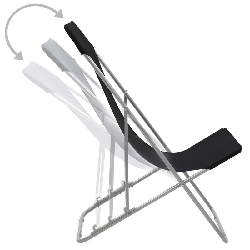 vidaXL Folding Beach Chairs 2 pcs Steel and Oxford Fabric Black
