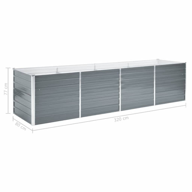 vidaXL Garden Raised Bed Galvanised Steel 320x80x77 cm Grey