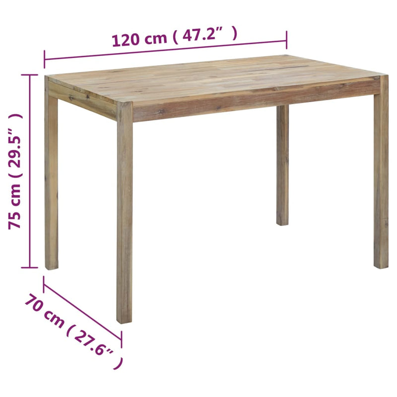 vidaXL Dining Table 120x70x75 cm Solid Acacia Wood