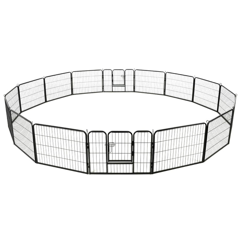 vidaXL Dog Playpen 16 Panels Steel 60x80 cm Black
